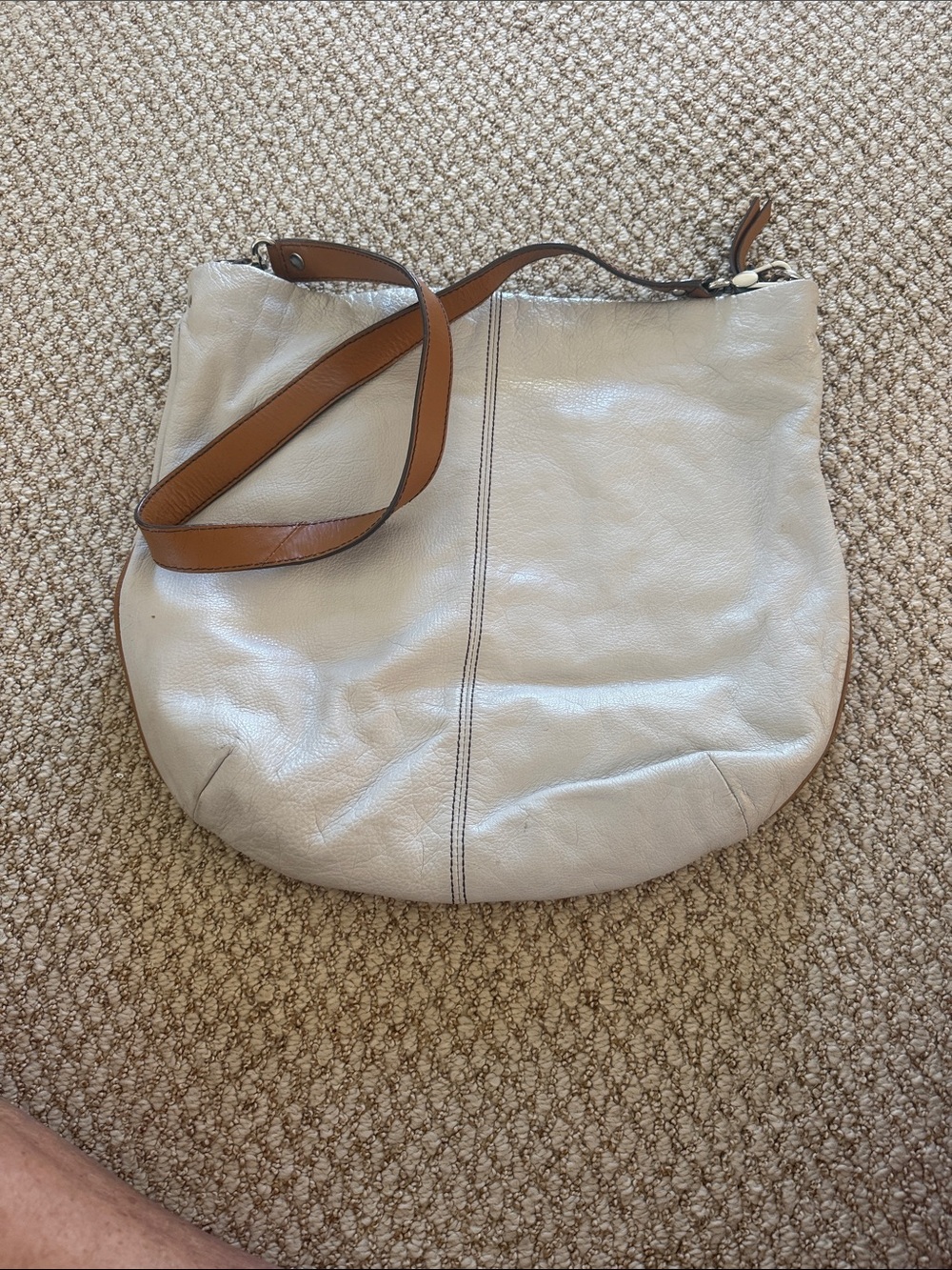 Casual Shoulder Hobo Bag in Light Gray with Tan Strap